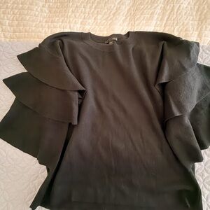 Aqua Black Ruffle Sleeve Blouse